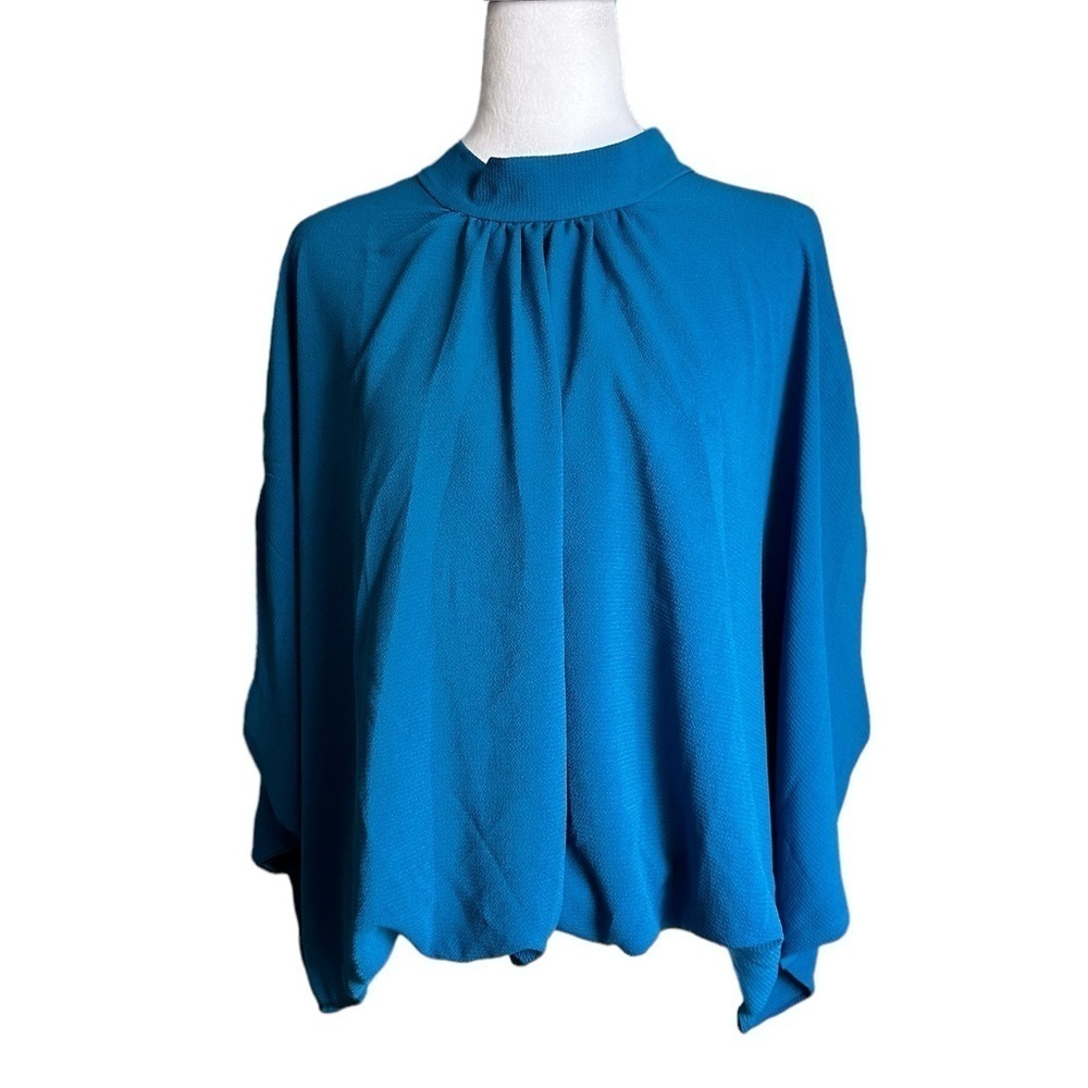 The Line of Style Blue Batwing Sleeve Collar Tie Back Size Small